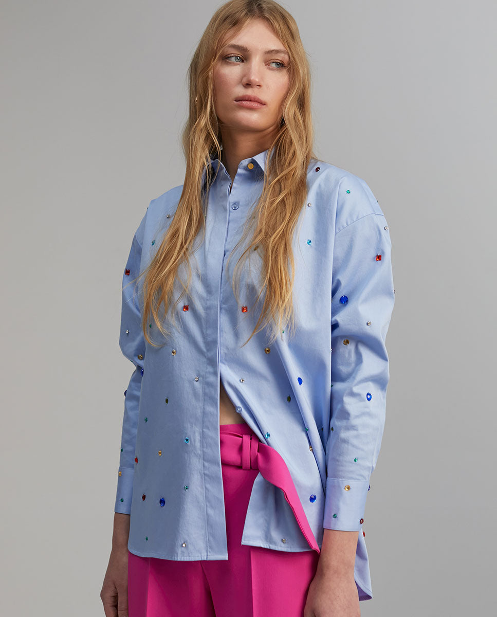 Shirt with rhinestone detail