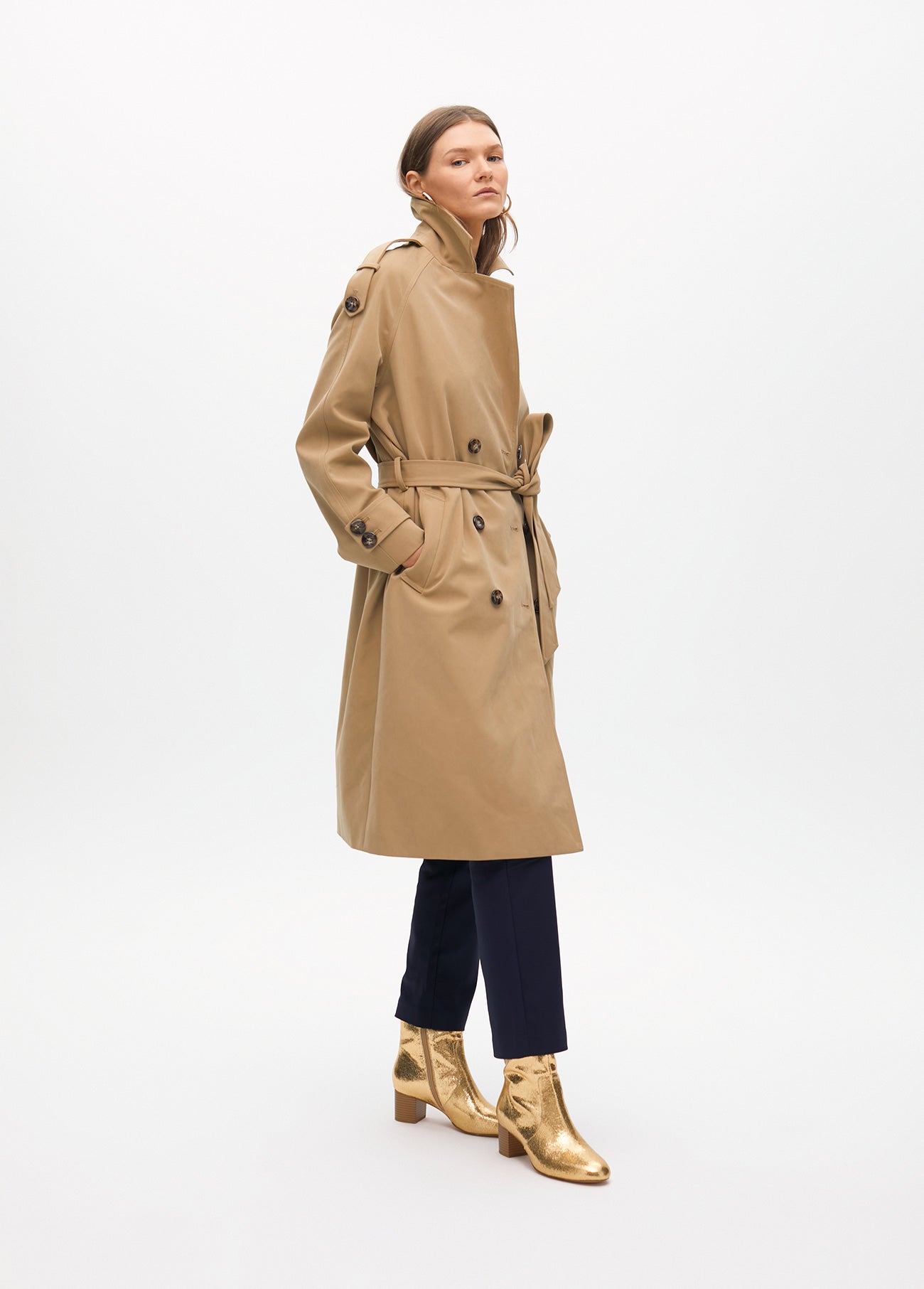 Long Twill Double-Breasted Trench