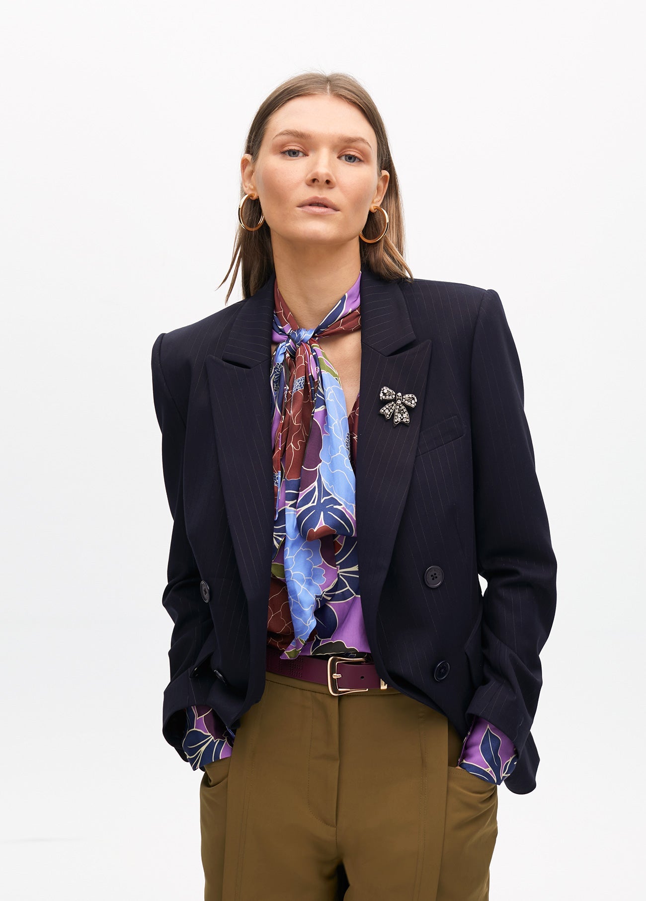 Pinstripe Blazer with Jewel Detail Lapel