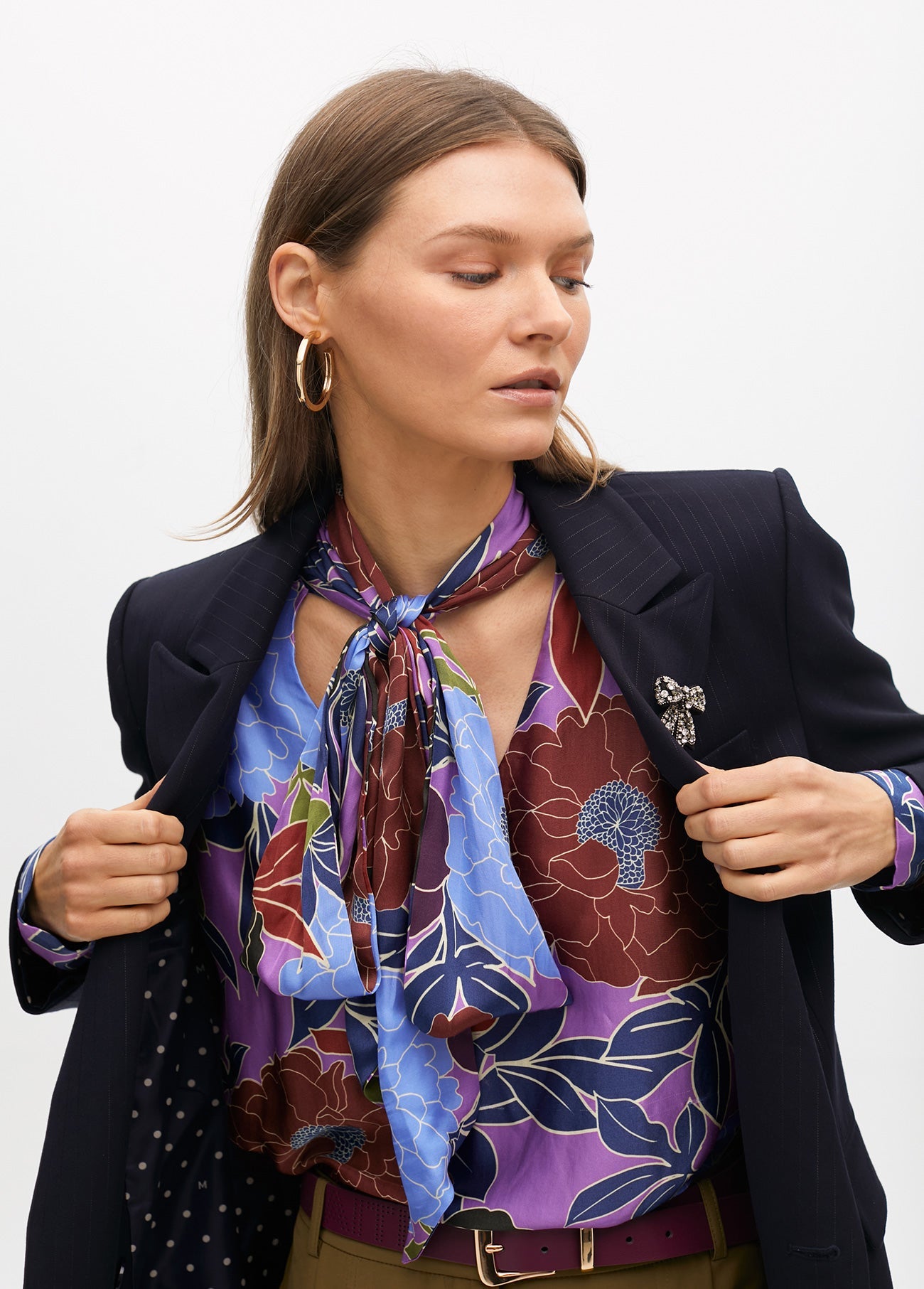Pinstripe Blazer with Jewel Detail Lapel