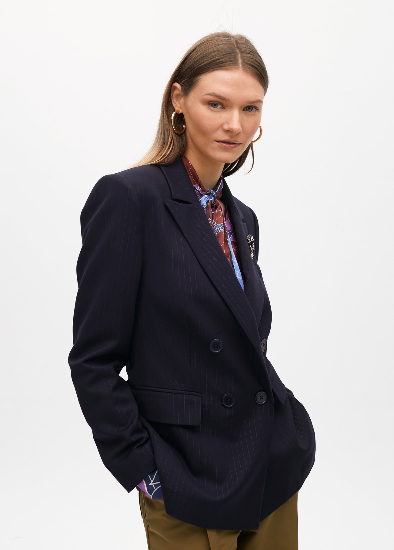 Pinstripe Blazer with Jewel Detail Lapel