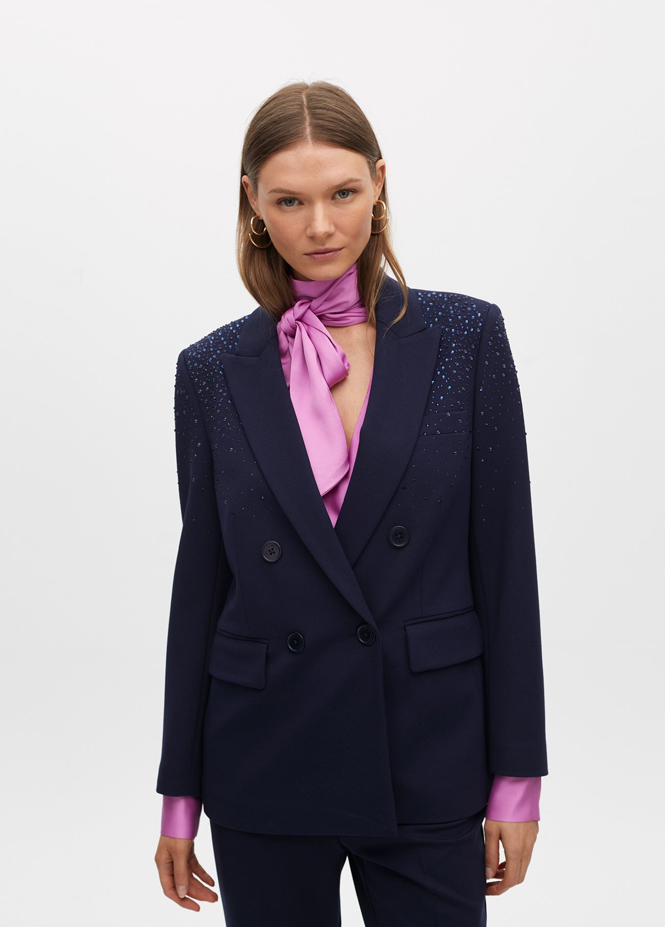 Knit Blazer with Shoulder Strass Detail