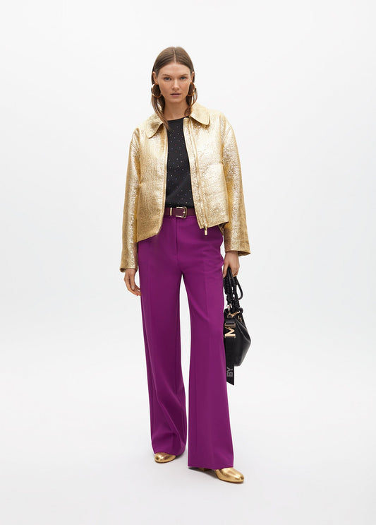 Crackle Effect Gold Bomber Jacket