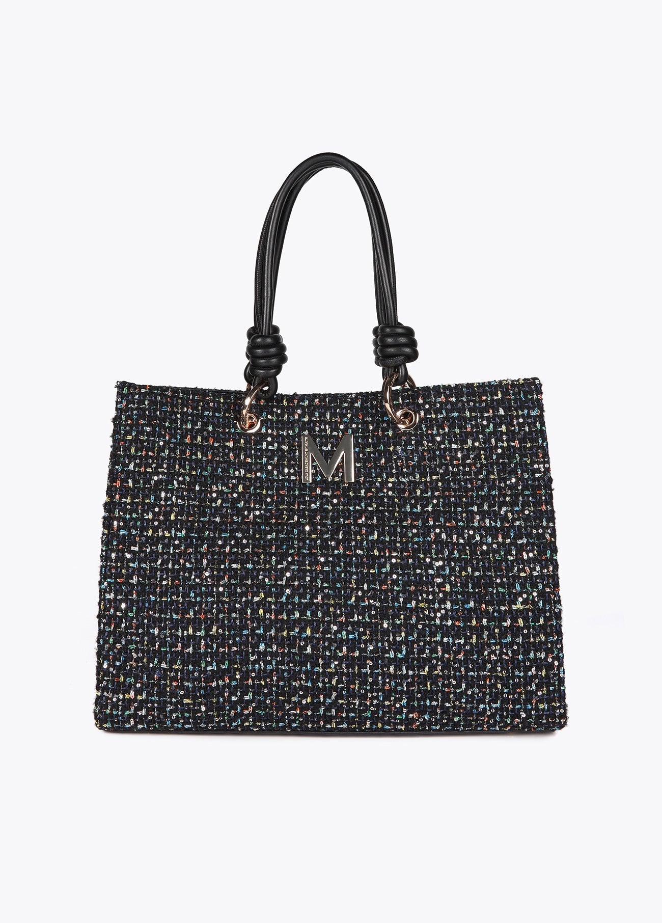 Tweed Bag with Faux Leather Handles