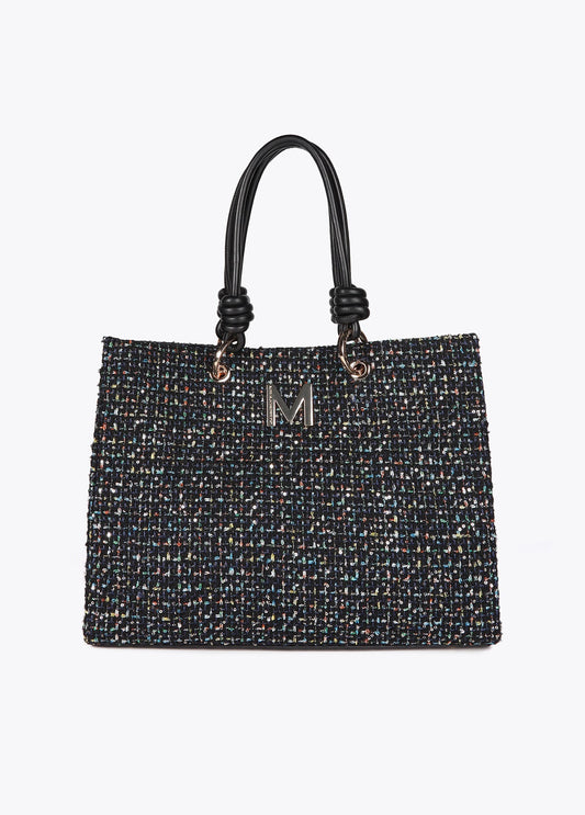 Tweed Bag with Faux Leather Handles