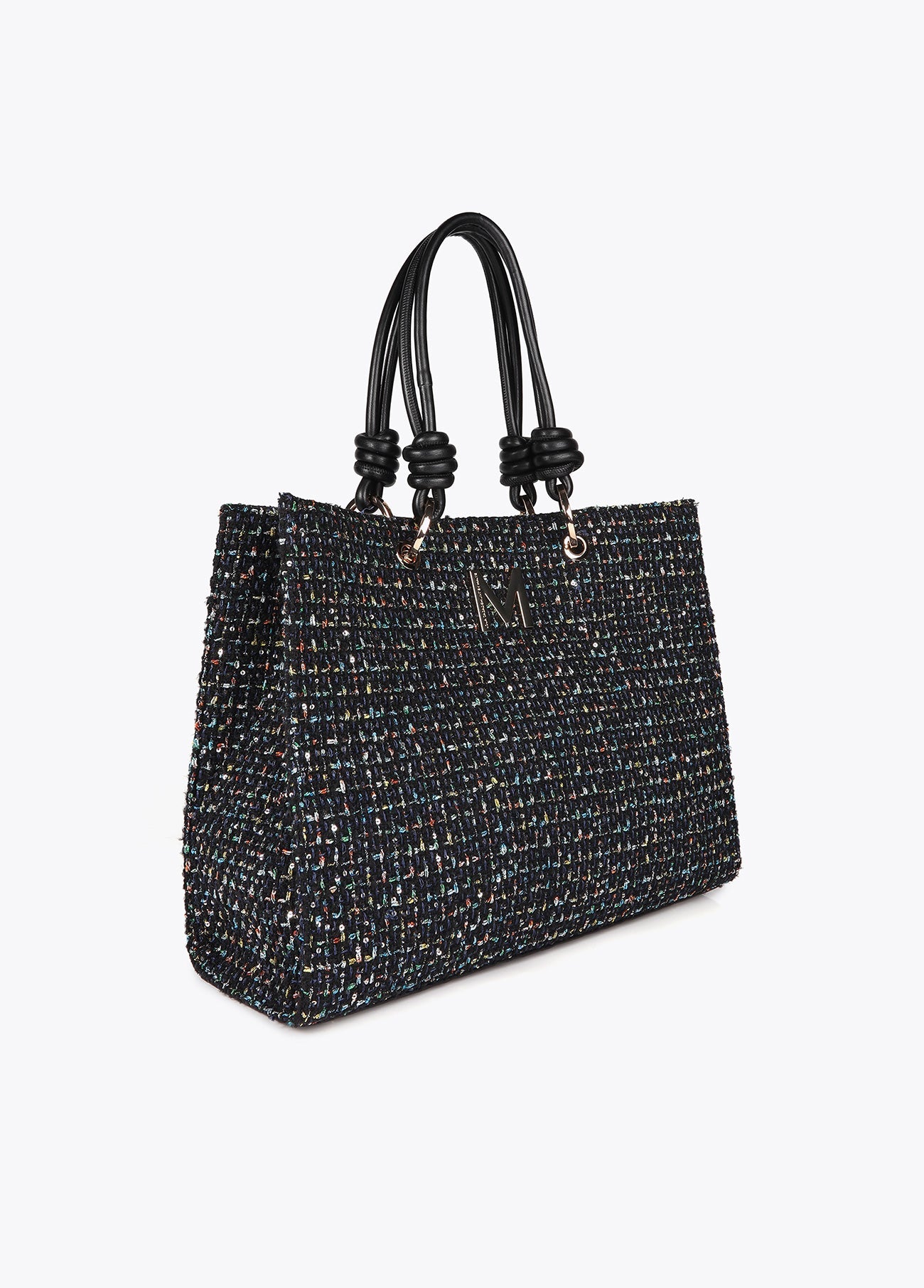 Tweed Bag with Faux Leather Handles