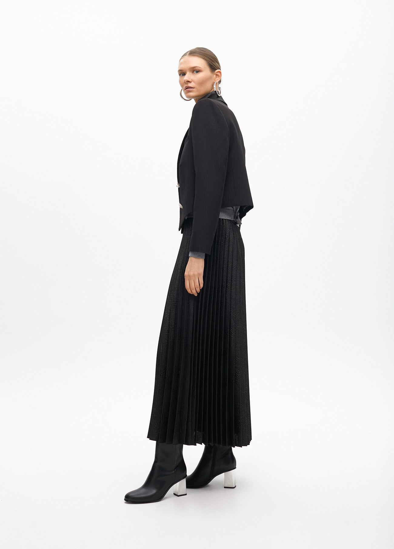 Pleated Midi Skirt Animal Print