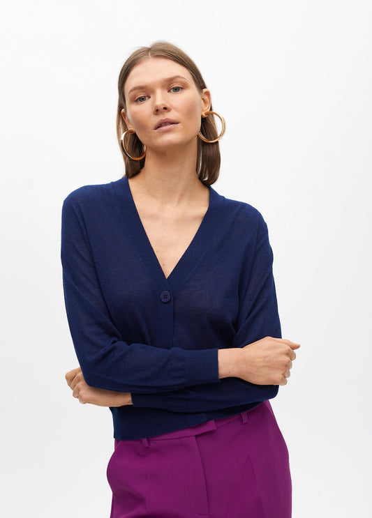 Short Fine Knit Cardigan with Printed Back