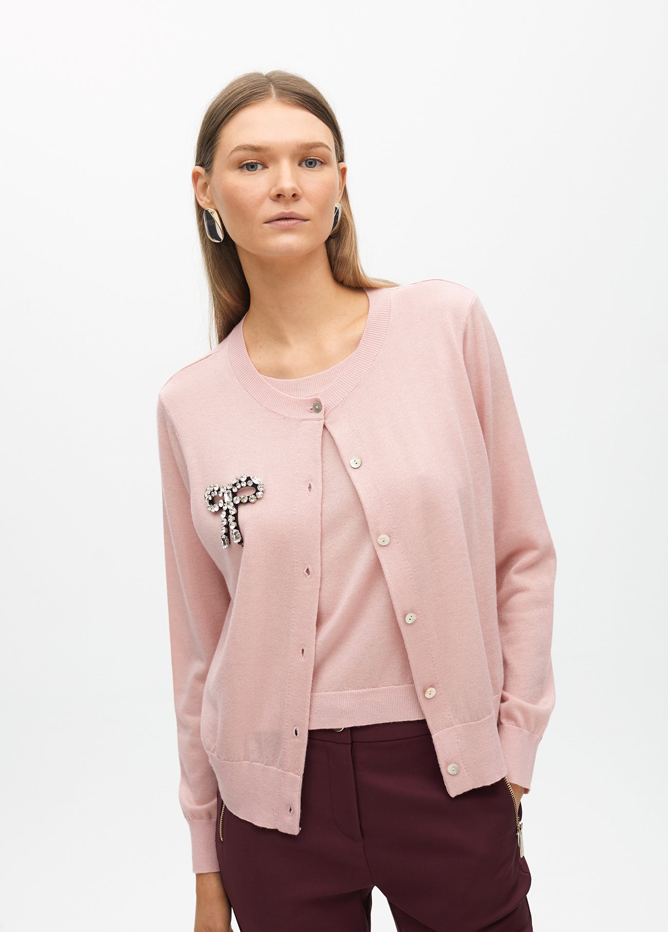 Two-Piece Cardigan with Bow Jewel