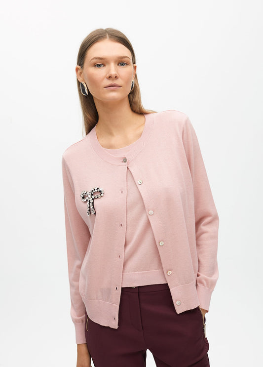 Two-Piece Cardigan with Bow Jewel