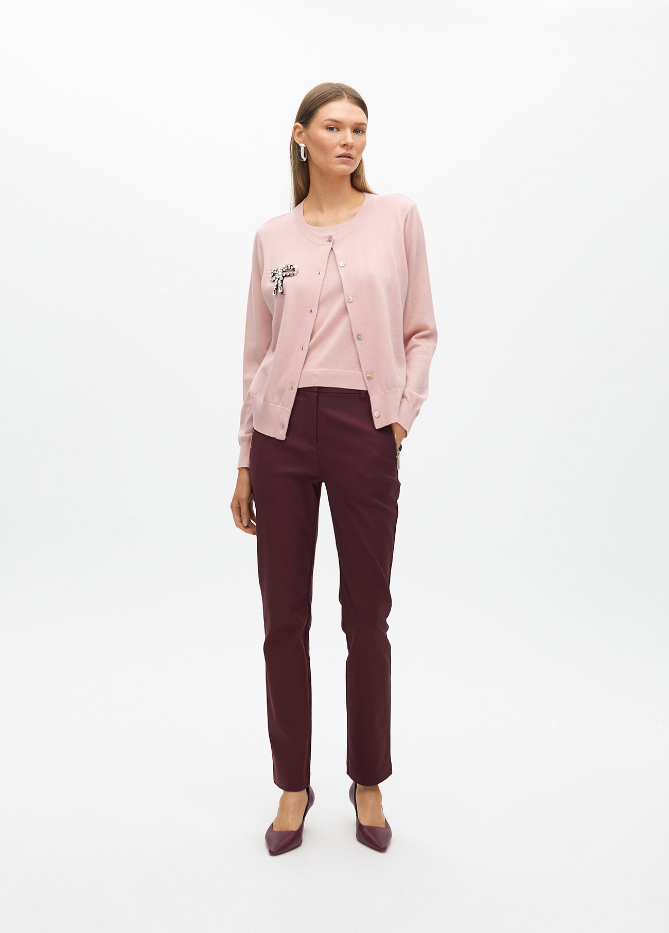 Two-Piece Cardigan with Bow Jewel
