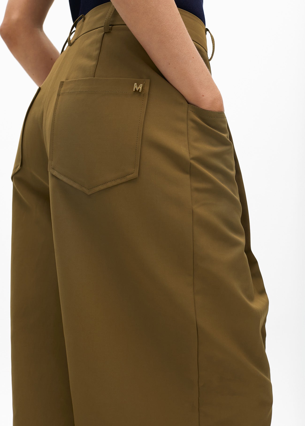 Cropped straight fit poplin trousers