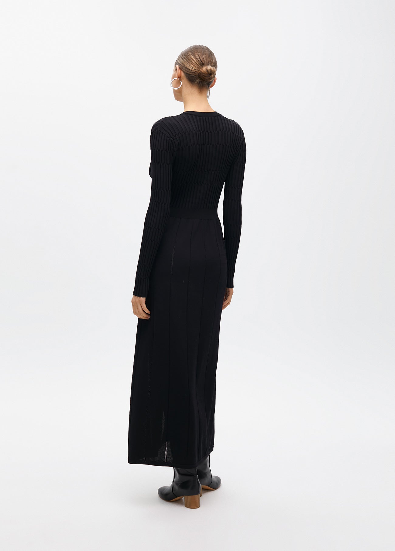 Knit Dress with A-line Skirt and Buttons