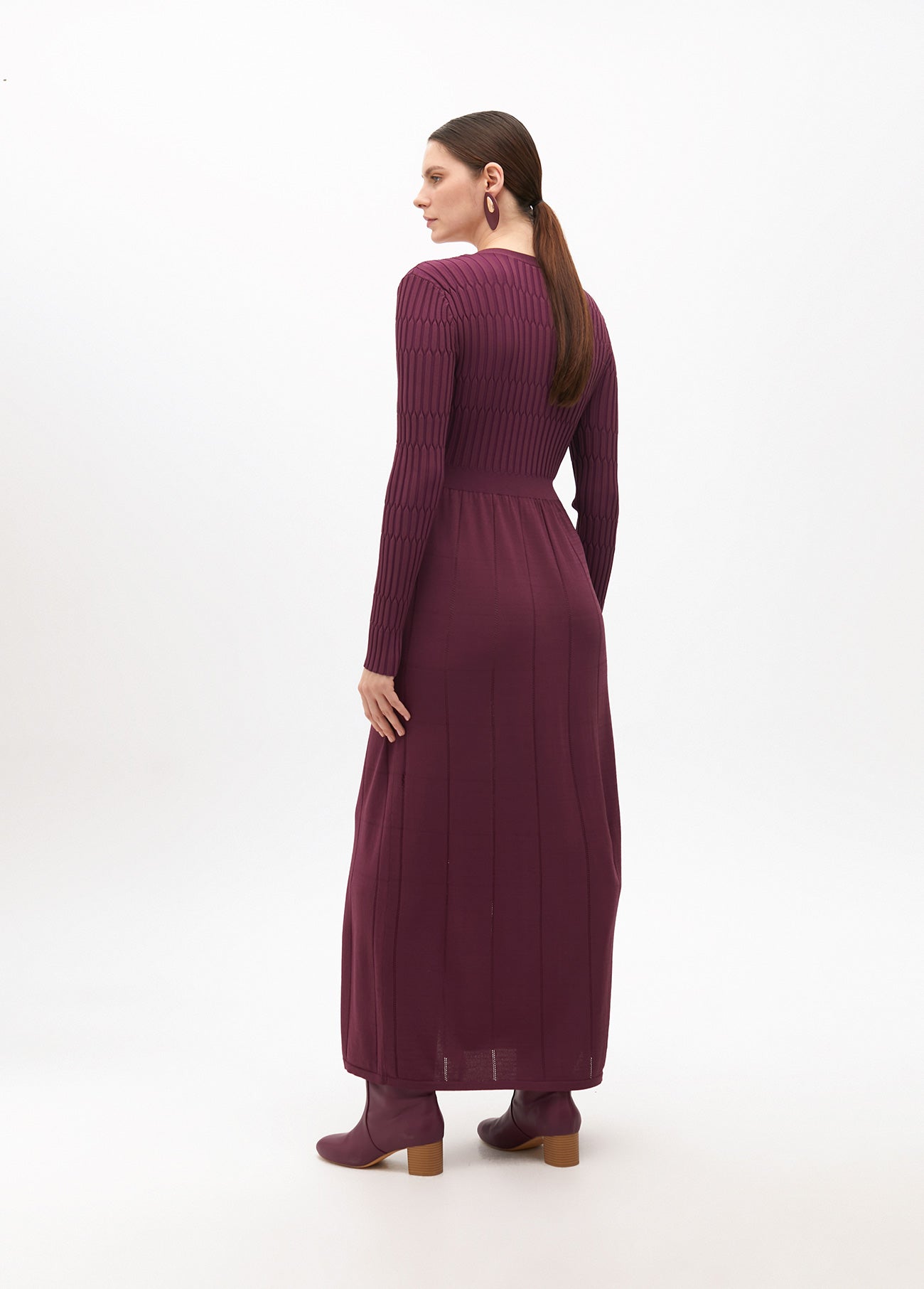 Knit Dress with A-line Skirt and Buttons