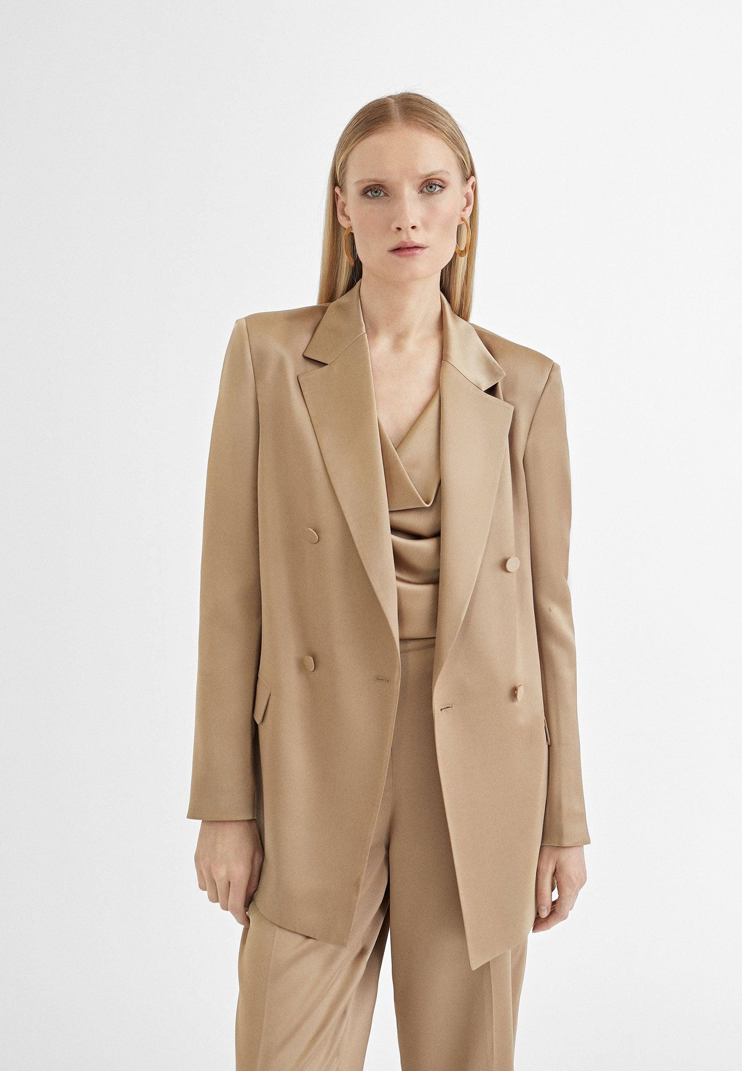 MS2402004-Beige-Satin crossover blazer