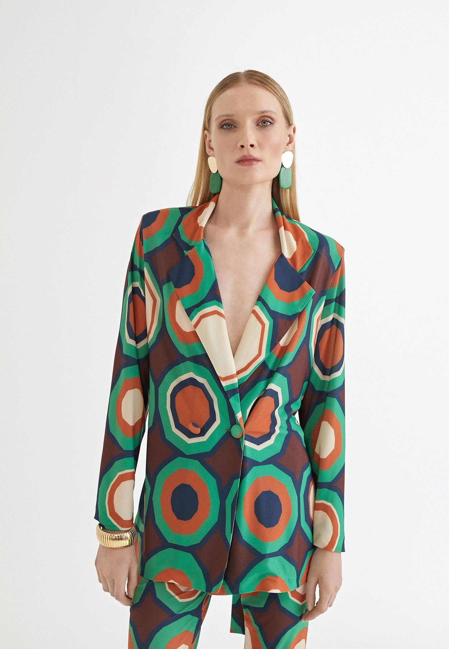 MS2402011-Green-Orange-Retro print blazer