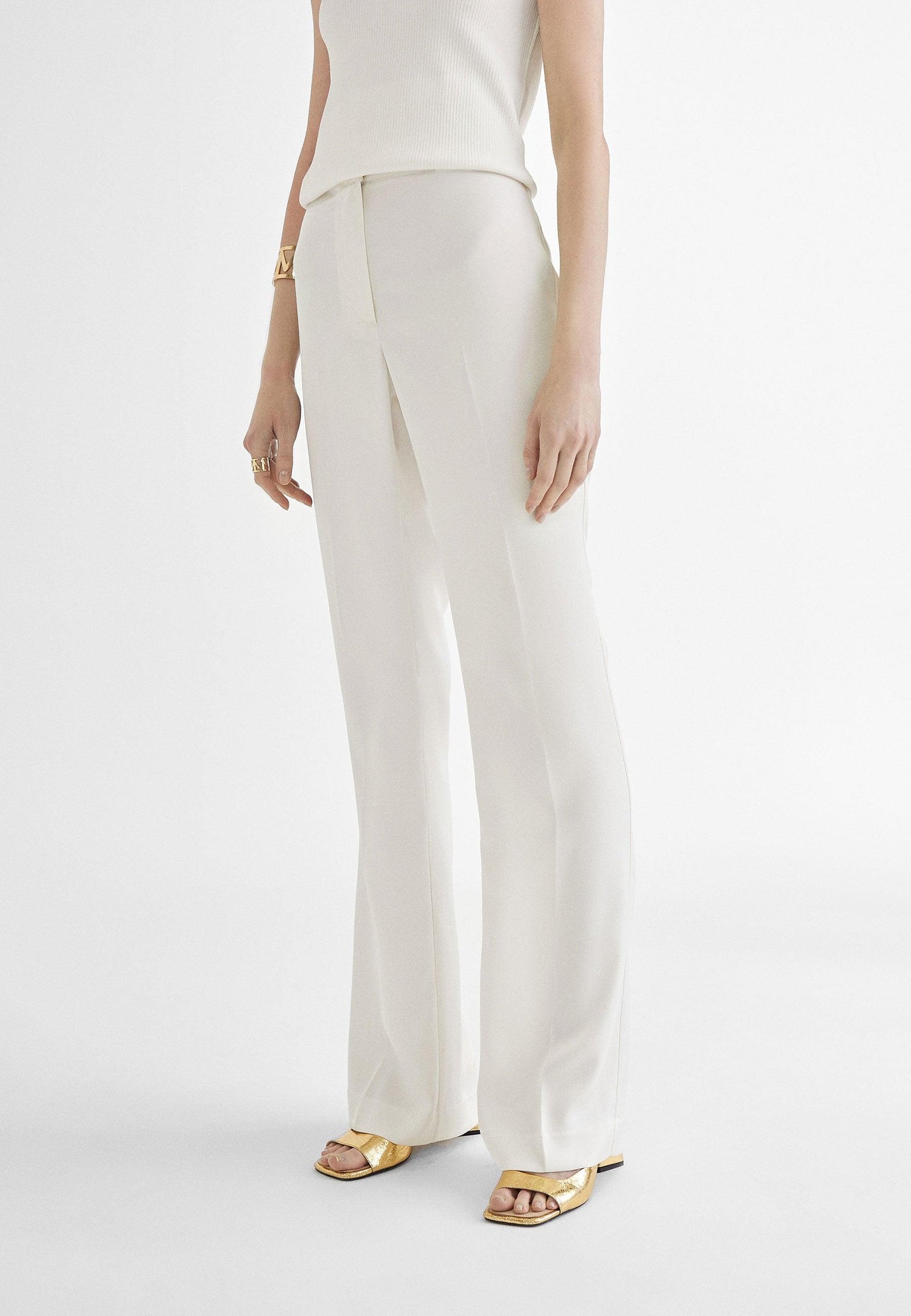 MS2414003-Ecru-Straight flowing trousers