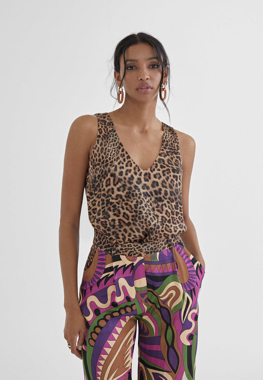 MS2415032-Brown-Black-Multicoloured printed top
