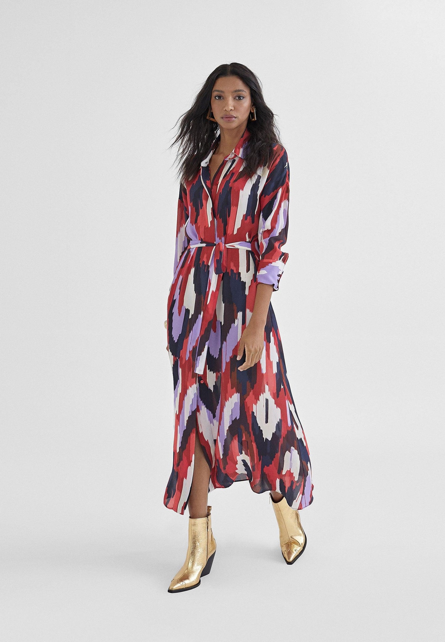 MS2416028-Lilac-Red-Printed shirt dress