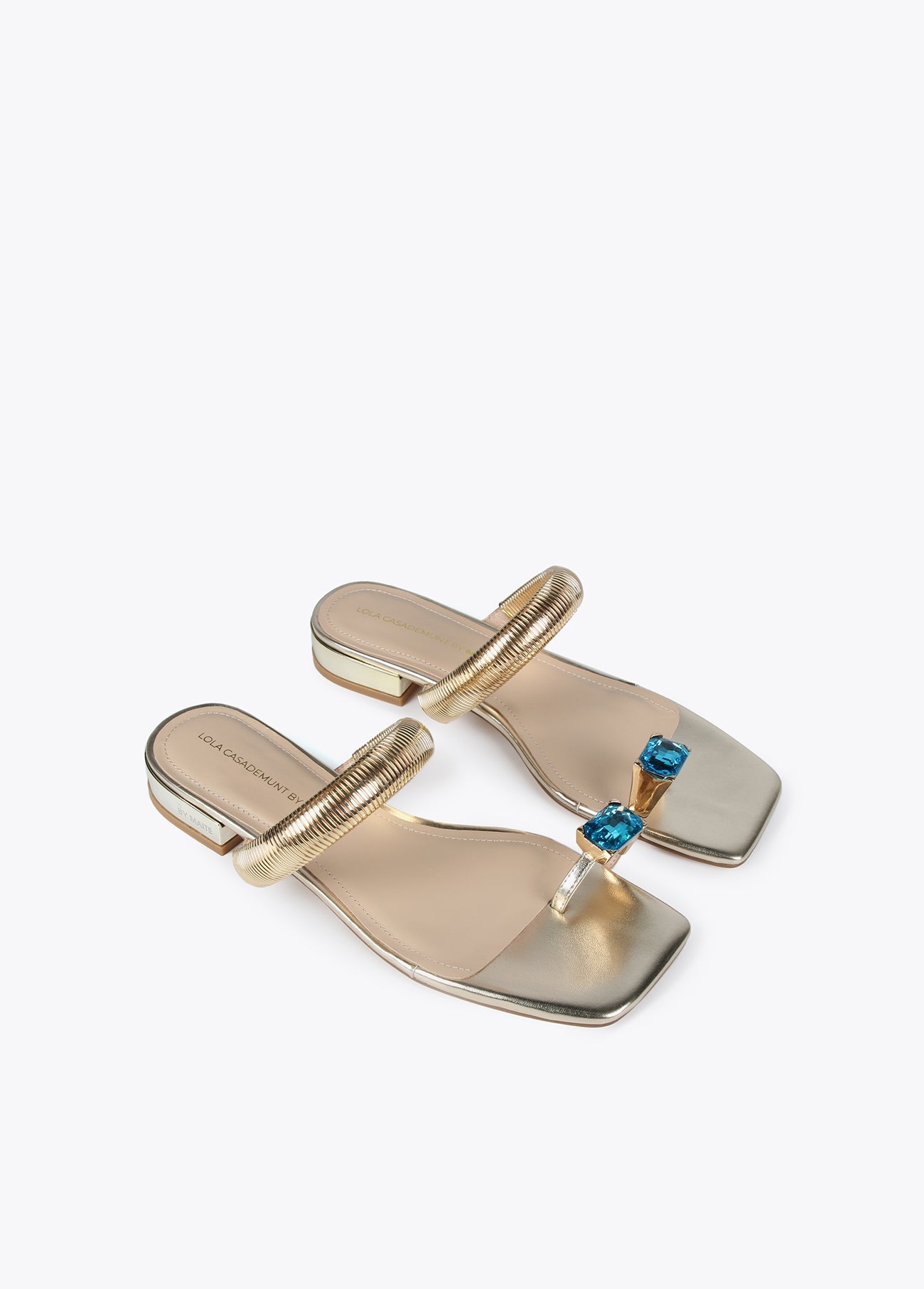 Metallic sandals with rhinestone ring detail