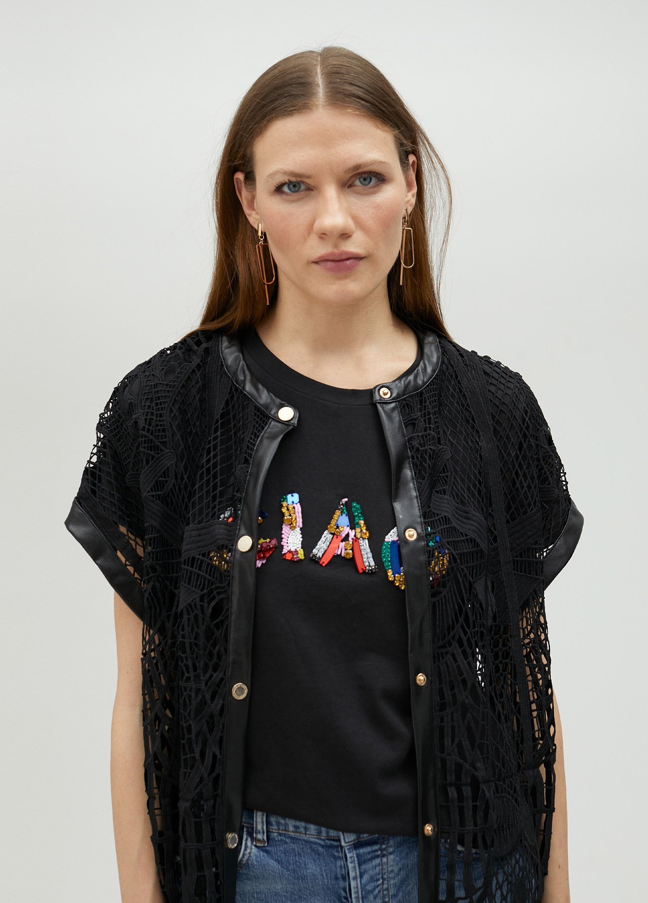 Openwork guipure lace shirt