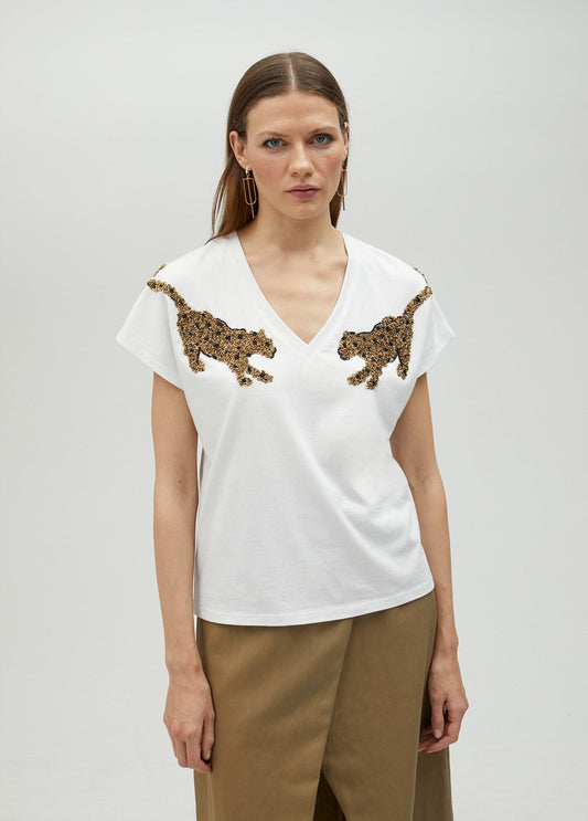 T-shirt with rhinestone tigers
