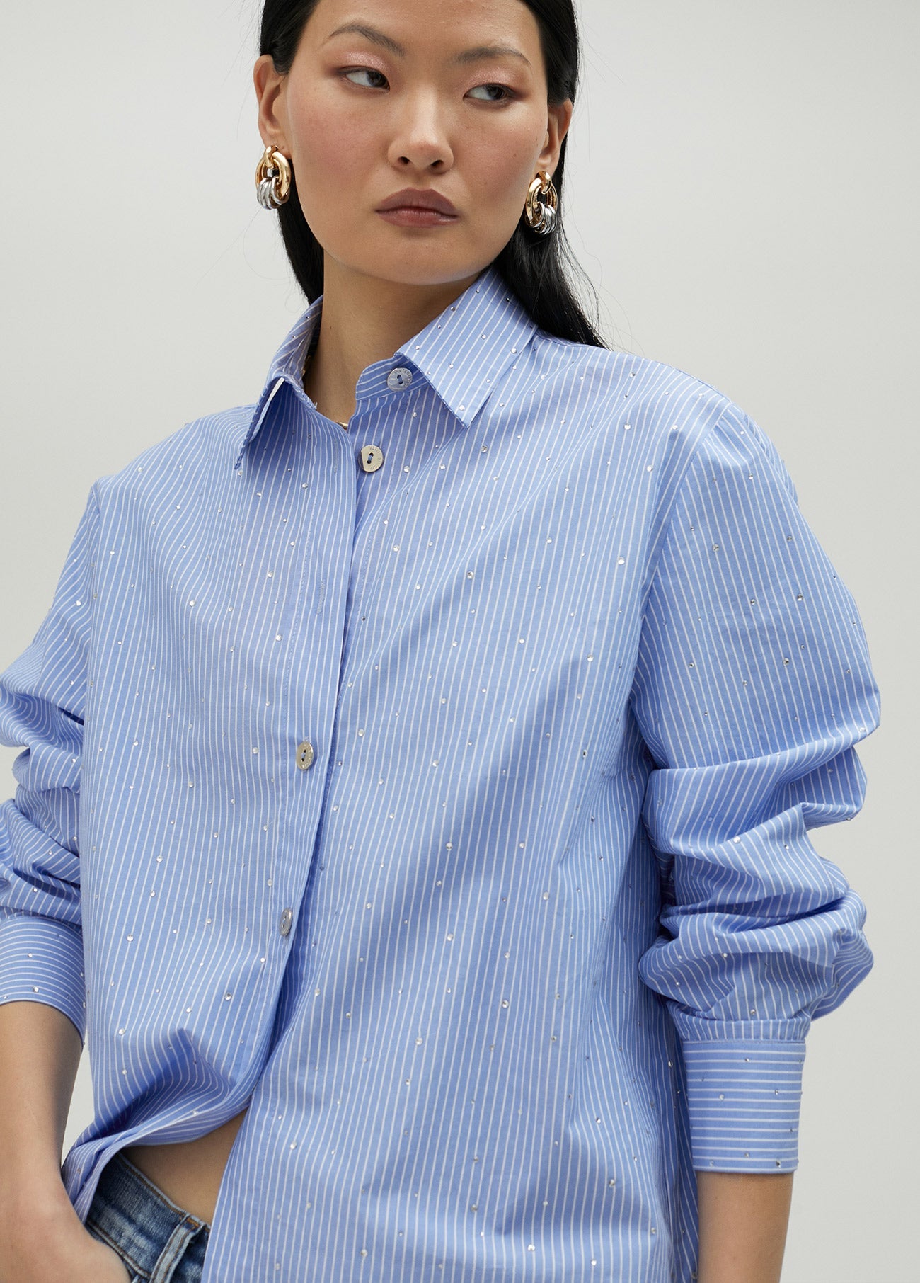 Striped shirt with rhinestone detail